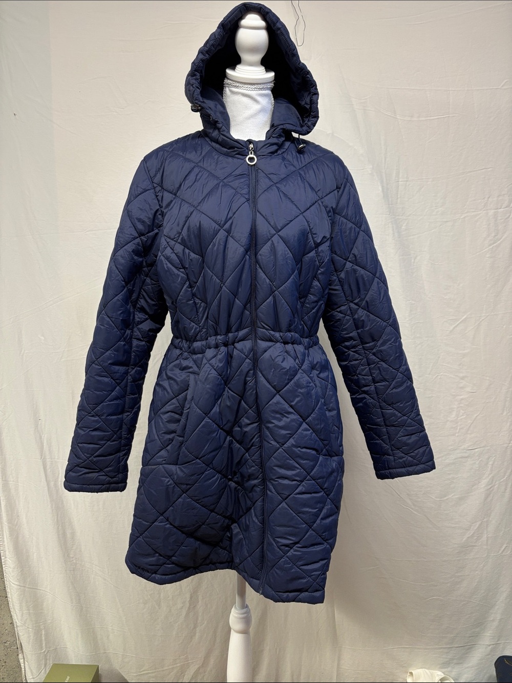 Weatherproof Navy Quilted Hooded Puffer Coat